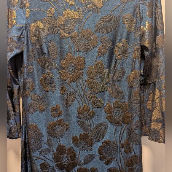Tommy Hilfiger Blue & Gold Brocade Bell Sleeve Dress Size 4 - Picture 3 of 6